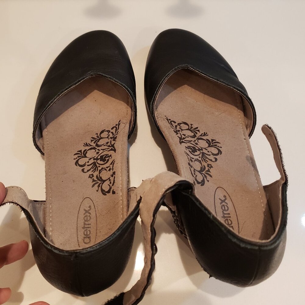 Aetrex Black Leather Braided Strap Mary Jane Wedge Comfort Shoes - Picture 12 of 15